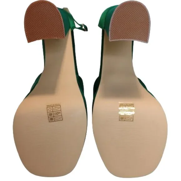 vivianly Women's Platform Chunky High Heels Emerald Green Satin Size 10 - Picture 3 of 5